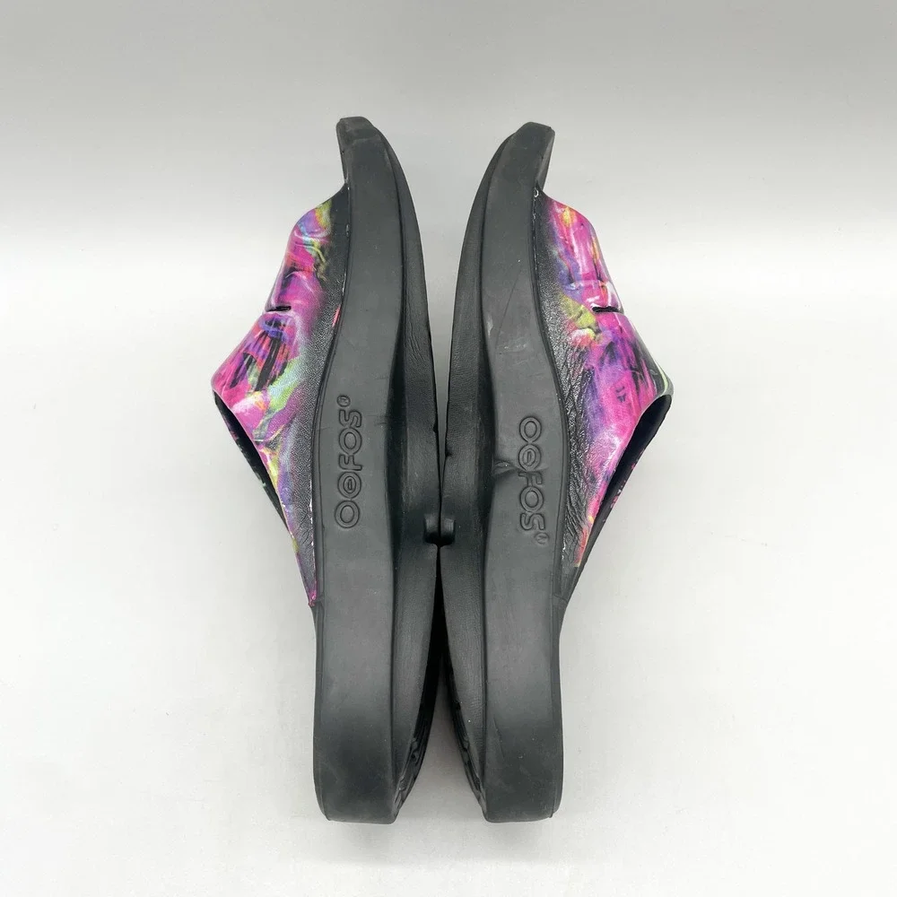 OOFOS Womens 9 OOahh Sport Recovery Slide Sandals Black Pink Nebula Yoga Comfort